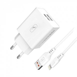 Зарядний пристрій SkyDolphin SC30L (2USB, 2.1A) (MZP-000112) + кабель Lightning Білий (White) 165802 фото