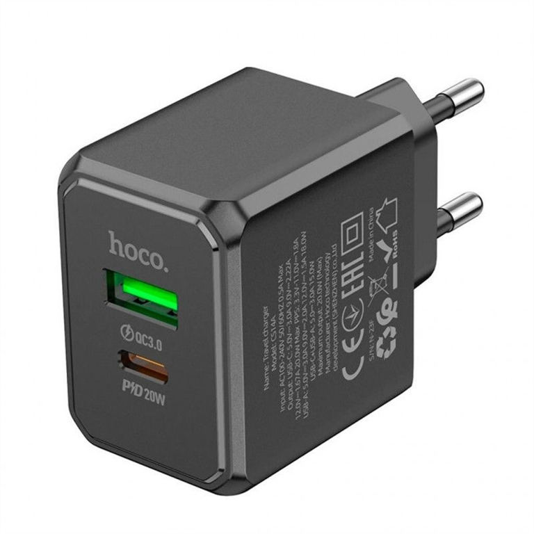 Зарядний пристрій Hoco CS14A (1 USB+1 USB-C) PD/QC 20W Чорний (Black) 133044 фото