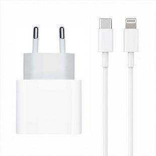Зарядний пристрій Apple 20W USB-C Power Adapter + кабель Type-C - Lightning (S17199) Білий (White) 192586 фото