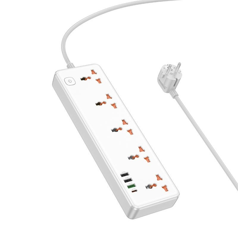 Мережевий фільтр Hoco AC14A Rico PD30W (3USB-A/1C/5xSocket) (1.5м) Білий (White) 166306 фото