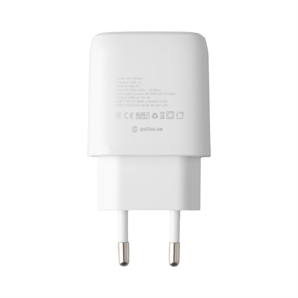 Зарядний пристрій Gelius Pro X-Duo GP-HC014 QC3.0/PD20W Type-C+USB Білий (White) 99215 фото