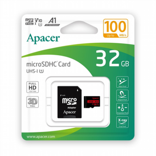 Карта пам`ятi MicroSDHC 32Gb U1 V10 A1 R100 Apacer + SD adapter 188147 фото