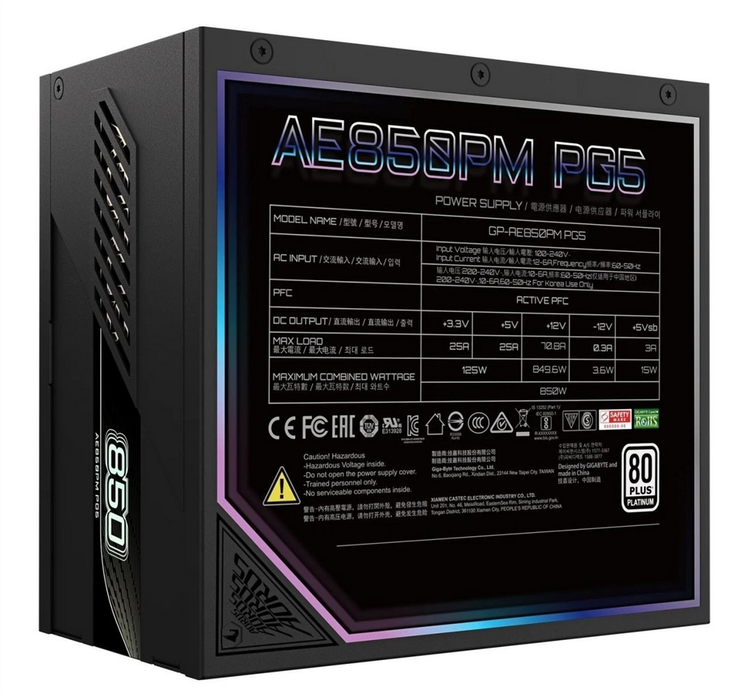 Блок живлення Gigabyte GP-AE850PM PG5 850W Чорний (Black) 208698 фото