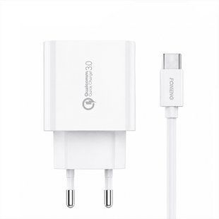 Зарядний пристрій Foneng EU46 QC3.0 Charger (1USBх3A) (EU46-CH-TC) + кабель USB Type C Білий (White) 165852 фото