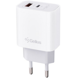 Зарядний пристрій Gelius Merge GP-HC060 Gan (1 USB + 1 USB-C) 35W QC/PD/PPS Білий (White) 133212 фото