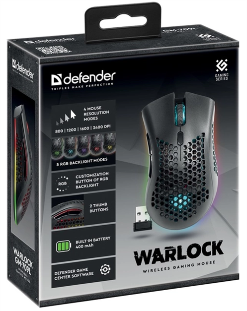 Миша бездротова Defender Warlock GM-709L RGB Чорна (Black) 166270 фото