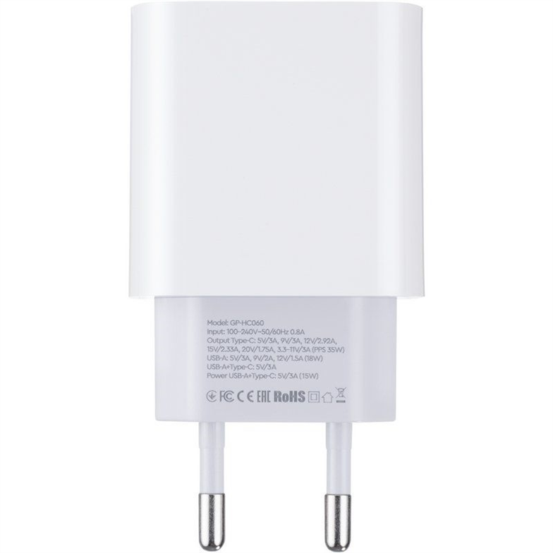 Зарядний пристрій Gelius Merge GP-HC060 Gan (1 USB + 1 USB-C) 35W QC/PD/PPS Білий (White) 133212 фото