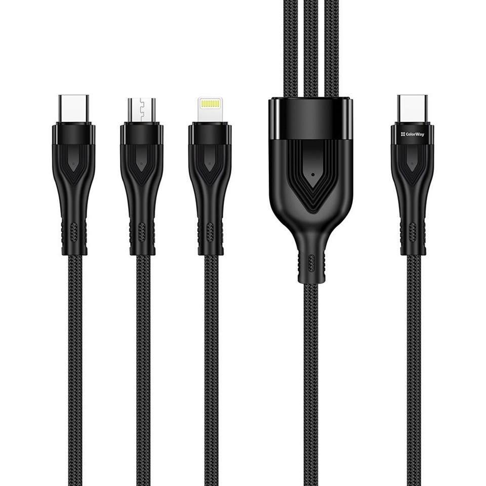 USB кабель ColorWay Lightning + micro USB + USB Type-C 3.0А 1.2м Чорний (Black) 169107 фото