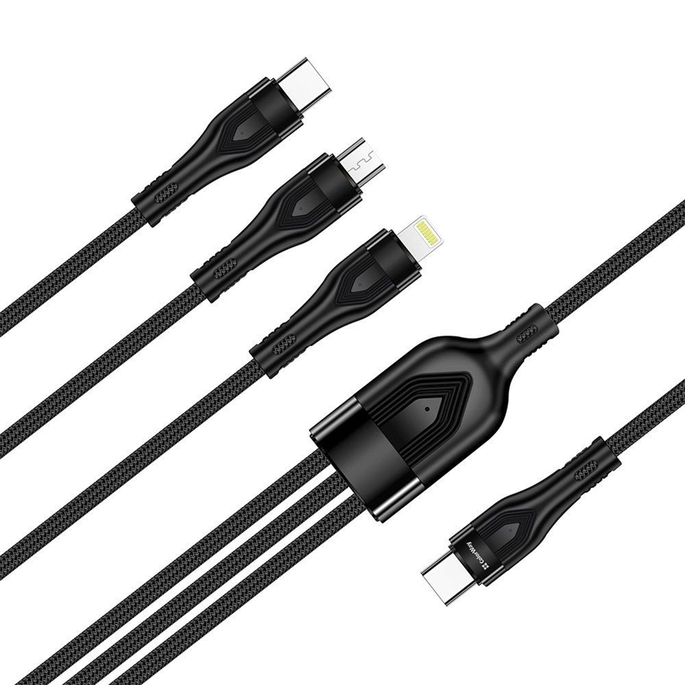 USB кабель ColorWay Lightning + micro USB + USB Type-C 3.0А 1.2м Чорний (Black) 169107 фото