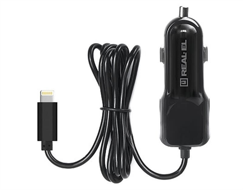 Автомобільний зарядний пристрій REAL-EL CA-17 (2USB, 2.1A) + кабель Lightning Чорний (Black) 166622 фото