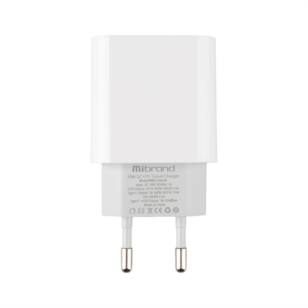 Зарядний пристрій Mibrand MI-33 GaN 30W PD Travel Charger Білий (White) 109126 фото