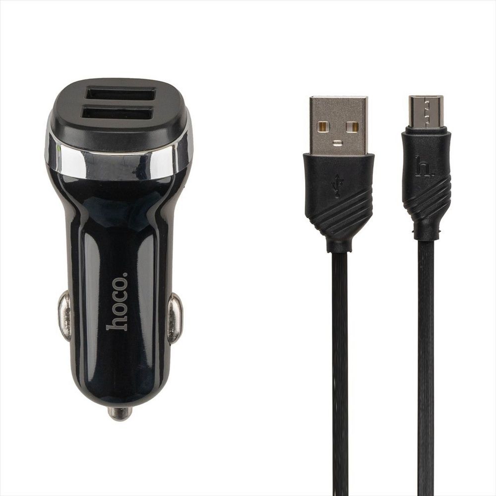 Автомобільний зарядний пристрій Hoco Z40 2USB 2.4A + кабель Micro-USB Чорний (Black) 105003 фото