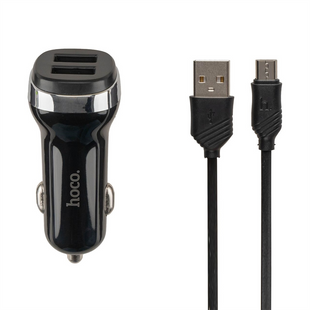 Автомобільний зарядний пристрій Hoco Z40 2USB 2.4A + кабель Micro-USB Чорний (Black) 105003 фото
