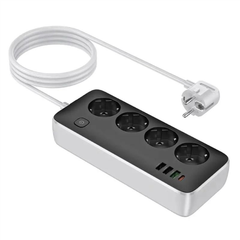 Мережевий фільтр Hoco AC22 Sunlight (PD30W/1C/3A/4xSocket) (3м) Чорний (Black) 166428 фото