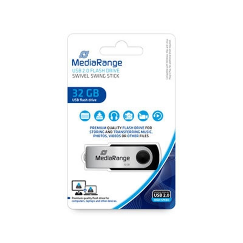 USB Флеш 32Gb MediaRange (USB 2.0) Срібна (Black Silver) 146145 фото