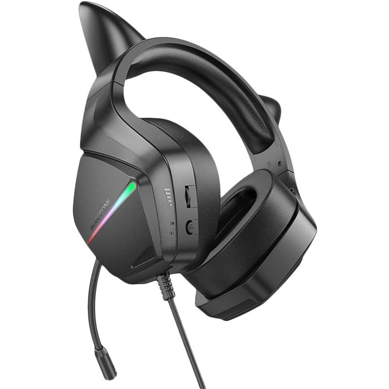 Навушники накладні Borofone BO106 Cat Ear + мікрофон Чорні Зелені (Black Green) 248417 фото
