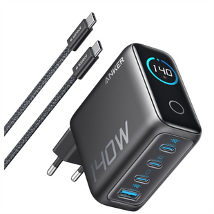 Зарядний пристрій Anker Laptop GaN Charger 140W 3xUSB-C 1xUSB-A + кабель USB Type-C - USB Type-C Чорний (Black) 192397 фото