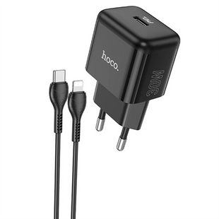 Зарядний пристрій Hoco N32 Glory PD30W (1USB-C) + кабельType-C to Lightning Чорний (Black) 166188 фото