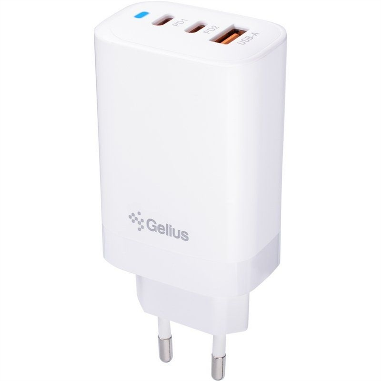 Зарядний пристрій Gelius Elevaro GP-HC065 1USB/2Type-C (QC/PD/PPS) 65W+ кабель One Type-C to Type-C Білий (White) 192395 фото