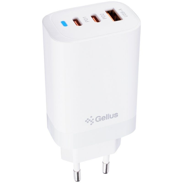 Зарядний пристрій Gelius Elevaro GP-HC065 1USB/2Type-C (QC/PD/PPS) 65W+ кабель One Type-C to Type-C Білий (White) 192395 фото