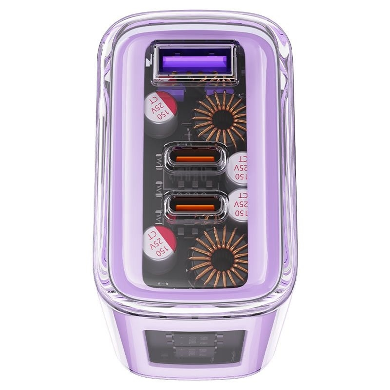 Зарядний пристрій Acefast A45 Exploration series PD65W GaN (1USB-A/2C) Фіолетовий (Purple Alfalfa) 166193 фото