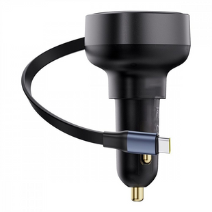 Автомобільний зарядний пристрій Baseus Enjoyment Pro 60W Type C + висувний кабель Type-C (C00057802111-01) Чорний (Black 247834 фото