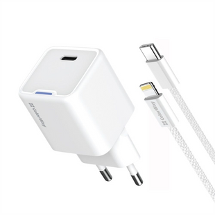 Зарядний пристрій ColorWay GaN Mini 20W PD Port PPS USB-C (CW-CHS059PD-WT) + кабель Lightning Чорний (Black) 165892 фото