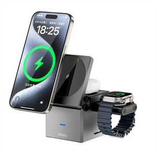Зарядний пристрій бездротовий WIWU Wi-W030 Planeta Trio 3 in 1 Cableless charger Сірий (Gray) 166524 фото