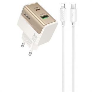 Зарядний пристрій Hoco CS73A Star Speed PD30W+QC3.0 (1USB-A/1C) + кабель Type-C to Lightning Білий (White) 166398 фото