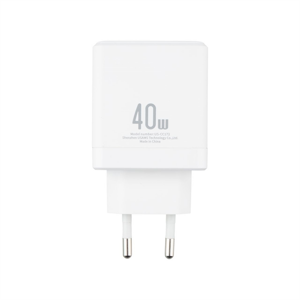 Зарядний пристрій Usams CC172 GaN (2 USB-C) QC&PD3.0 40W Білий (White) 138544 фото