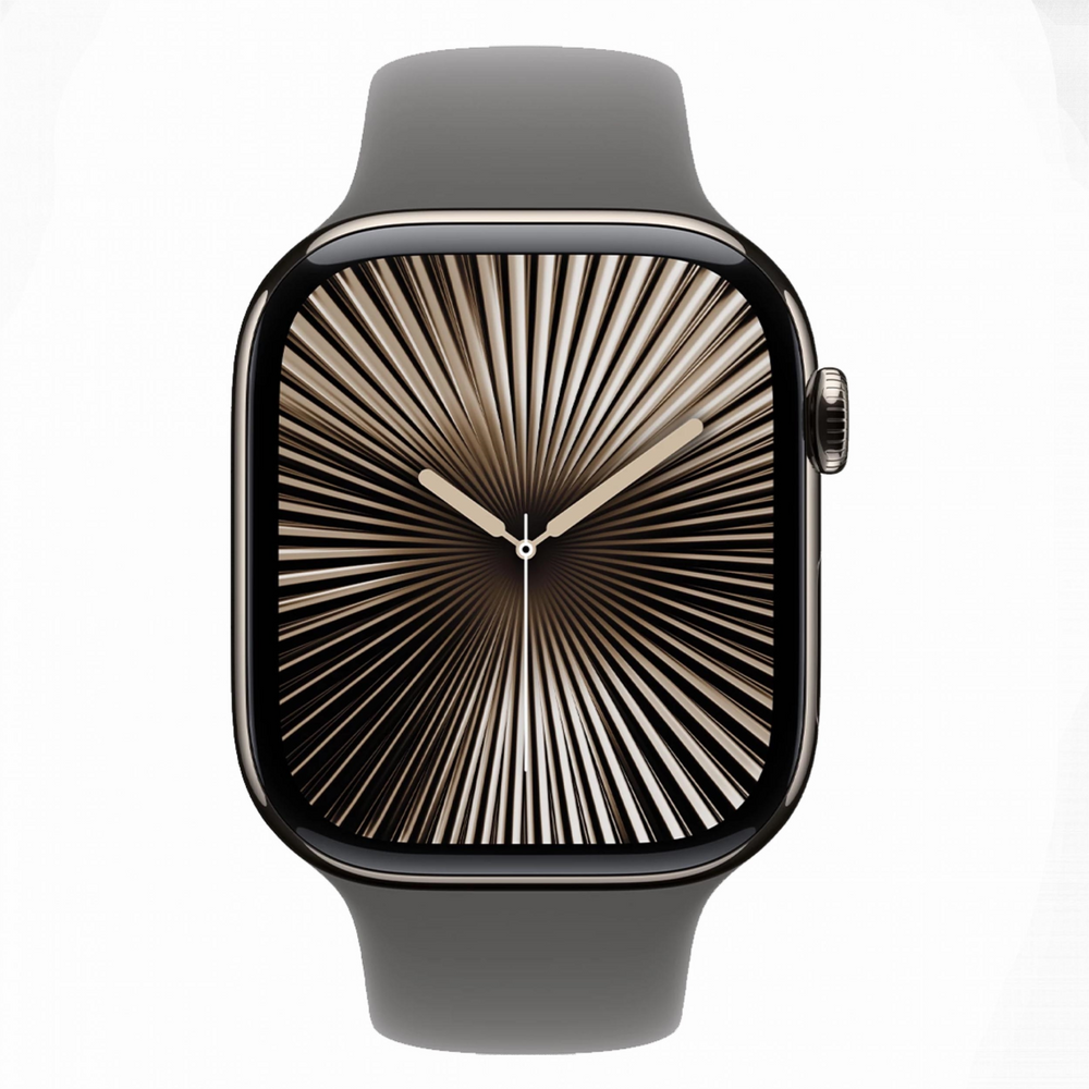 Смарт-годинник Apple Watch Series 10 GPS + Cellular 46mm Natural Titanium Case w. Stone Grey Sport Band - S/M (MWY93) 198923 фото