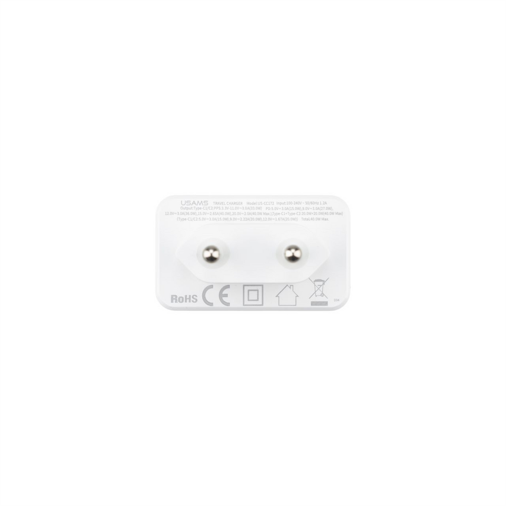 Зарядний пристрій Usams CC172 GaN (2 USB-C) QC&PD3.0 40W Білий (White) 138544 фото