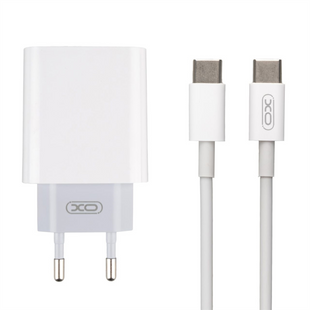 Зарядний пристрій XO L64 QC+PD 20W/USB+USB-C + кабель Type-C to Type-C Білий (White) 104770 фото