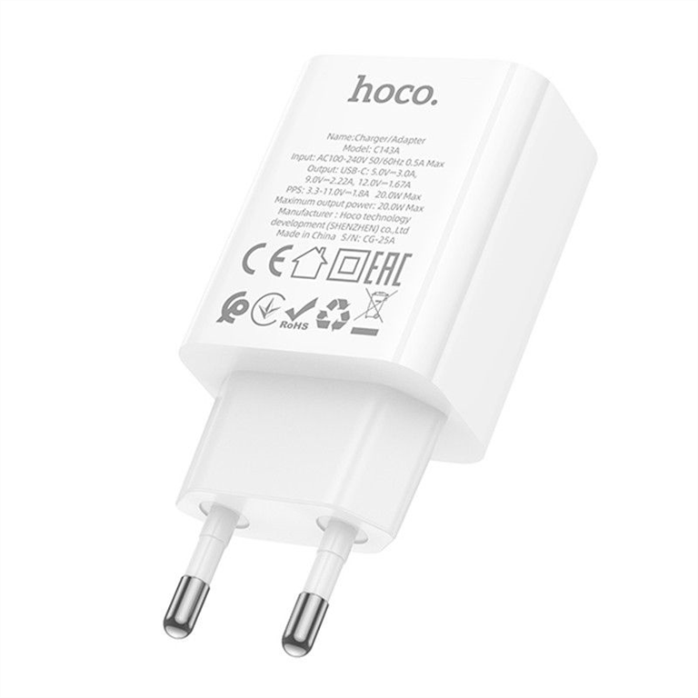 Зарядний пристрій Hoco C143A Benefit PD20W (1USB-C) Білий (White) 166400 фото