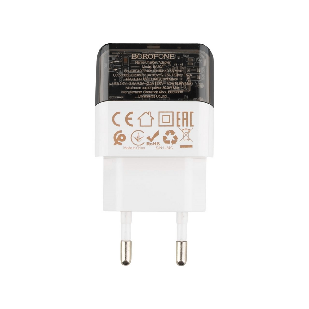 Зарядний пристрій Borofone BA80A (1USB + 1USB-C) 20W Чорний (Black) 127771 фото