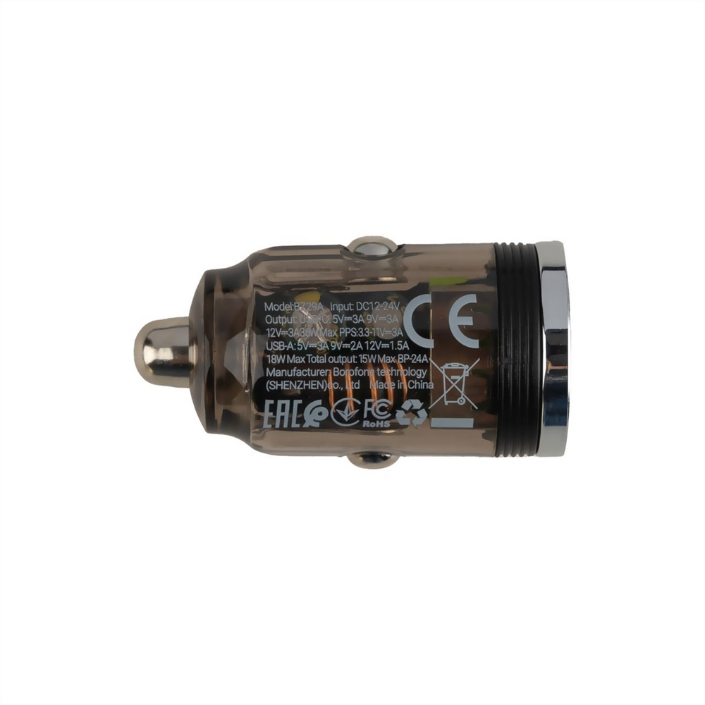 Автомобільний зарядний пристрій Borofone BZ29A 34W 1USB+1Type-C + кабель Lightning Чорний (Black) 127755 фото