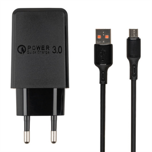 Зарядний пристрій Veron QC 3.0 Set + кабель Micro-USB Чорний (Black) 99856 фото