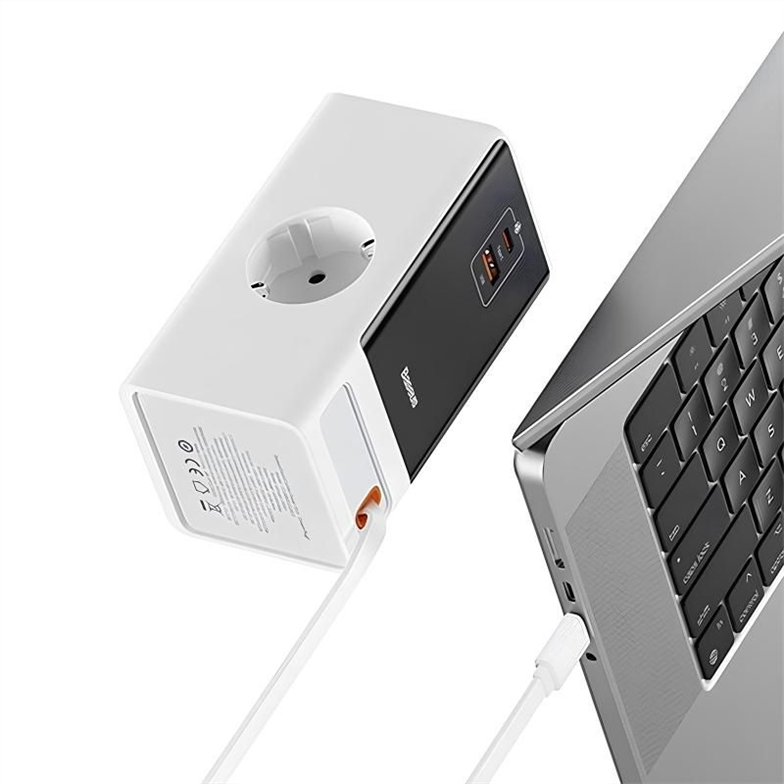 Зарядний пристрій Baseus PowerCombo 65W (2 AC + USB + USB-C) + кабель Type-C 1.5м Чорний (Black) 113662 фото