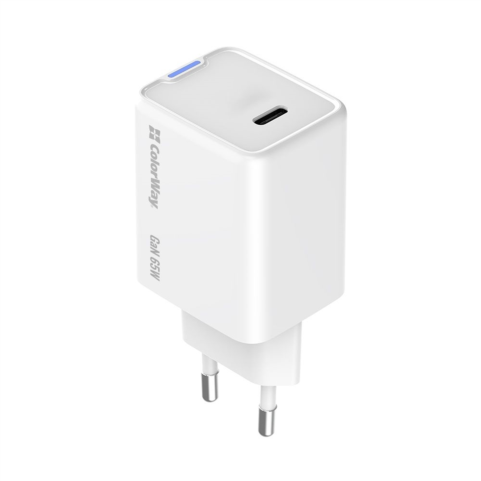 Зарядний пристрій ColorWay GaN Mini 65W PD Port PPS USB-C (CW-CHS049PD-WT) Білий (White) 165994 фото