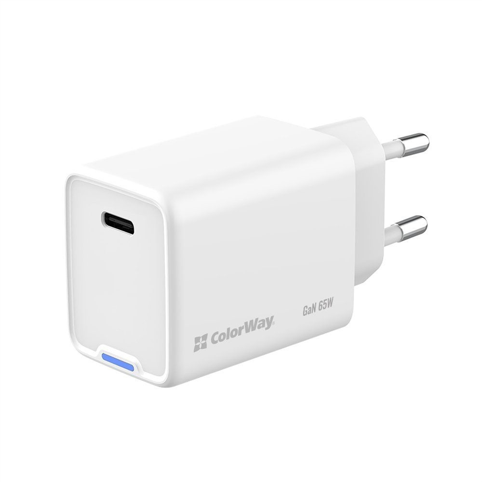 Зарядний пристрій ColorWay GaN Mini 65W PD Port PPS USB-C (CW-CHS049PD-WT) Білий (White) 165994 фото