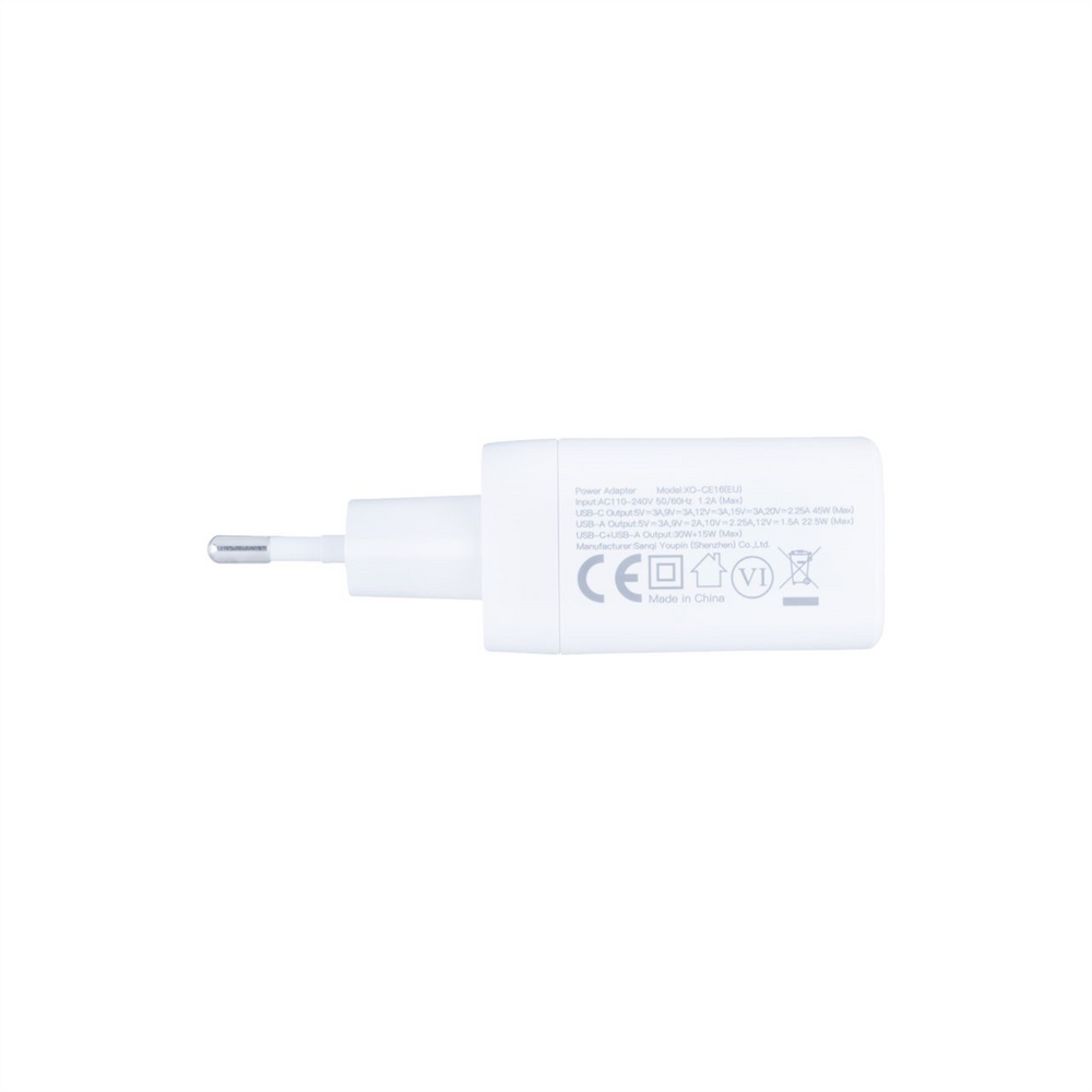 Зарядний пристрій XO CE16 (USB + USB-C) PD QC3.0 45W Білий (White) 142037 фото