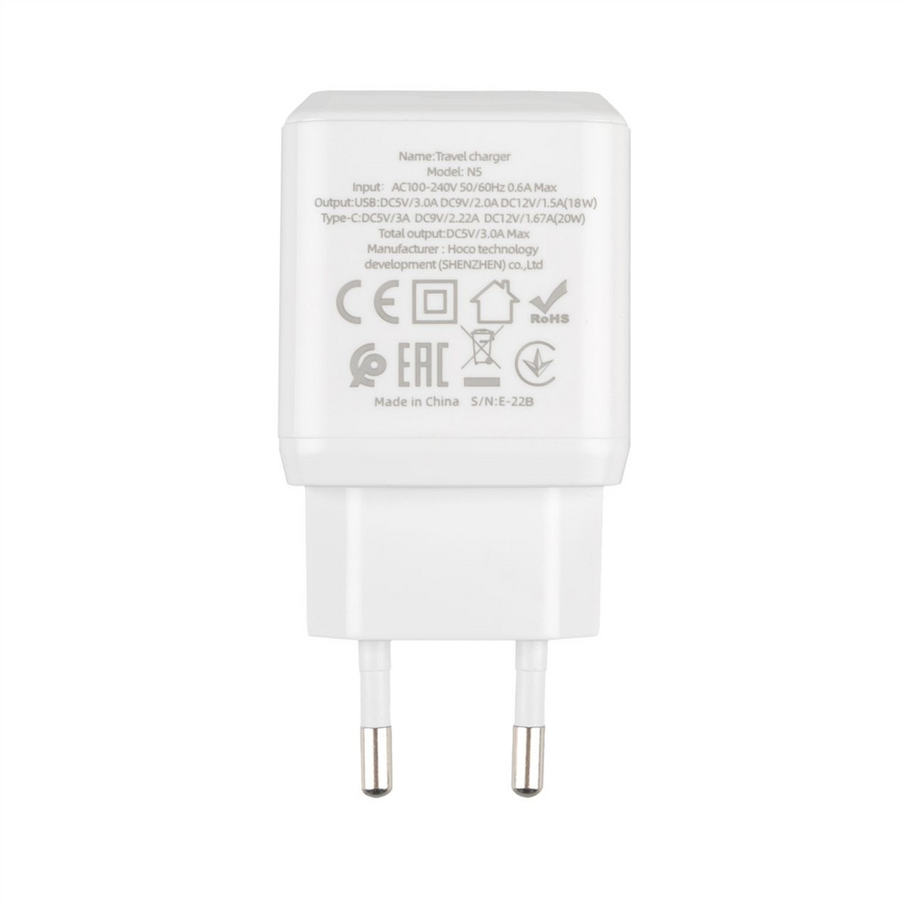Зарядний пристрій Hoco N5 Favor Dual PD20W QC3.0 + кабель Type-C to Type-C Білий (White) 109445 фото