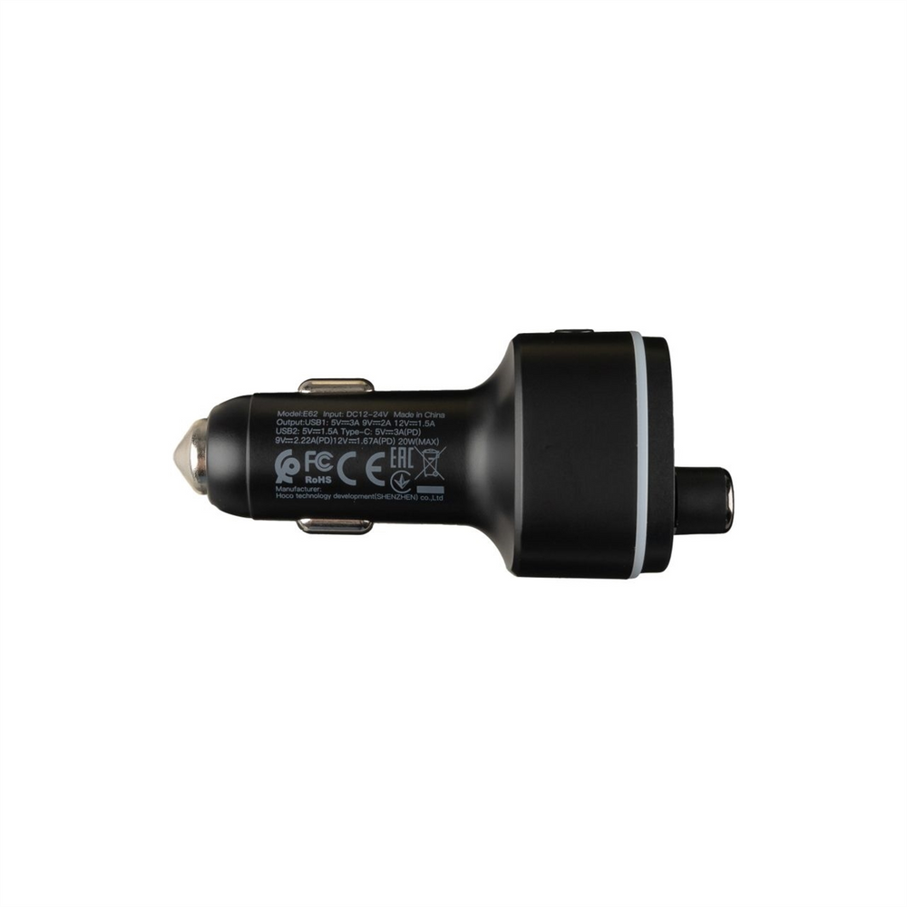 Fm-модулятор Hoco E62 Fast PD20W+QC3.0 Bluetooth Чорний (Black) 111439 фото