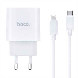 Зарядний пристрій Hoco C80A Plus (PD20W+QC3.0) + кабель Type-C to Lightning Білий (White) 140930 фото