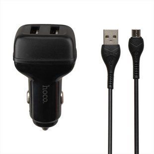 Автомобільний зарядний пристрій Hoco Z36 Leader 2USB/2.4A + кабель Micro-USB Чорний (Black) 91138 фото