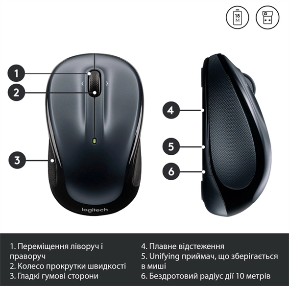 Миша бездротова Logitech M325s Чорна (Dark Silver) 160007 фото
