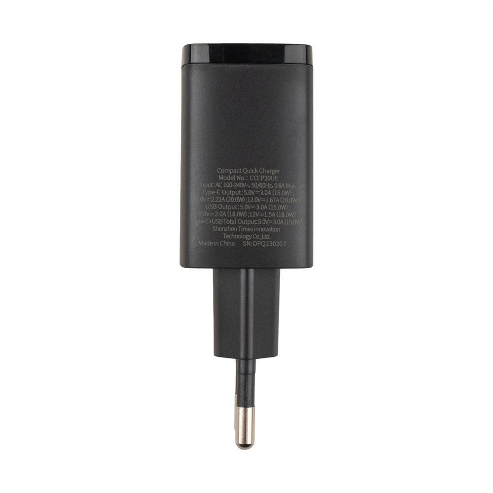 Зарядний пристрій Baseus Compact Quick Charger 20W QC+PD 1Type-C + 1USB Чорний (Black) 96214 фото