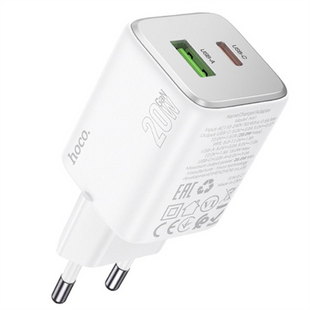 Зарядний пристрій Hoco N41 Almighty PD20W+QC3.0 (1USB-A/1C) Білий (White) 166255 фото