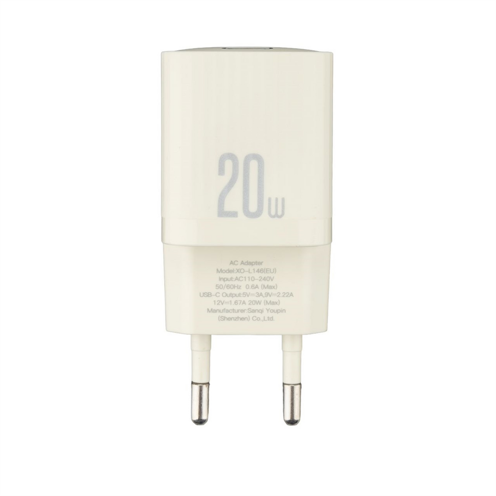 Зарядний пристрій XO L146 (1 USB-C) PD/QC 20W Білий (Cream) 134093 фото