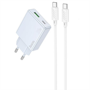 Зарядний пристрій Hoco C142A Direct PD20W+QC3.0 (1USB-A/1C) + кабель Type-C to Type-C Синій (Blue) 166199 фото